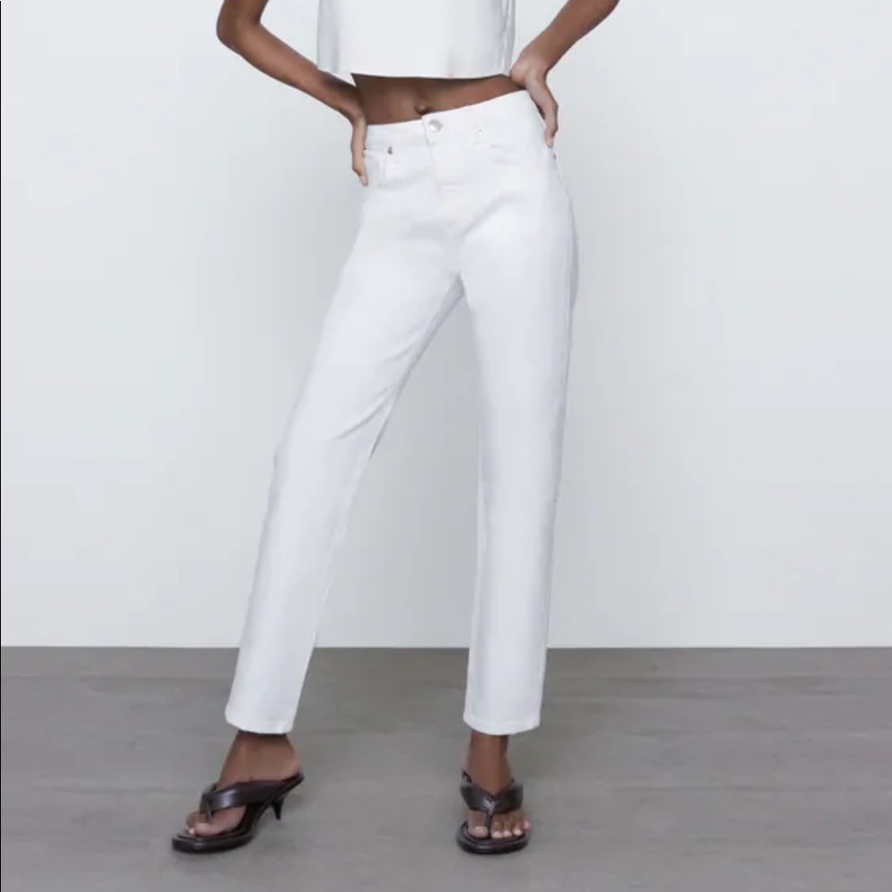Zara High Rise Ankle Slim White Denim 2